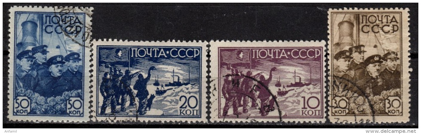 Russia / USSR 1938, Scott# 643-646, Michel# 614-617, Rescue Of Papanin's North Pole Expedition, Full Set CTO - Esploratori E Celebrità Polari