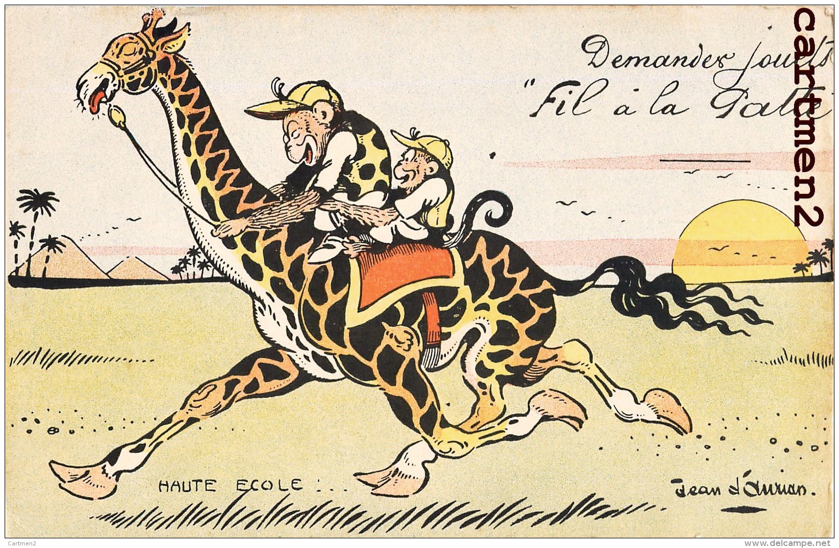 ILLUSTRATEUR JEAN D'AURIAN GIRAFE SINGE HUMOUR MONKEY COURSE JOCKEY PUBLICITE OLD ENGLAND BOULEVARD DES CAPUCINES PARIS - Altri & Non Classificati