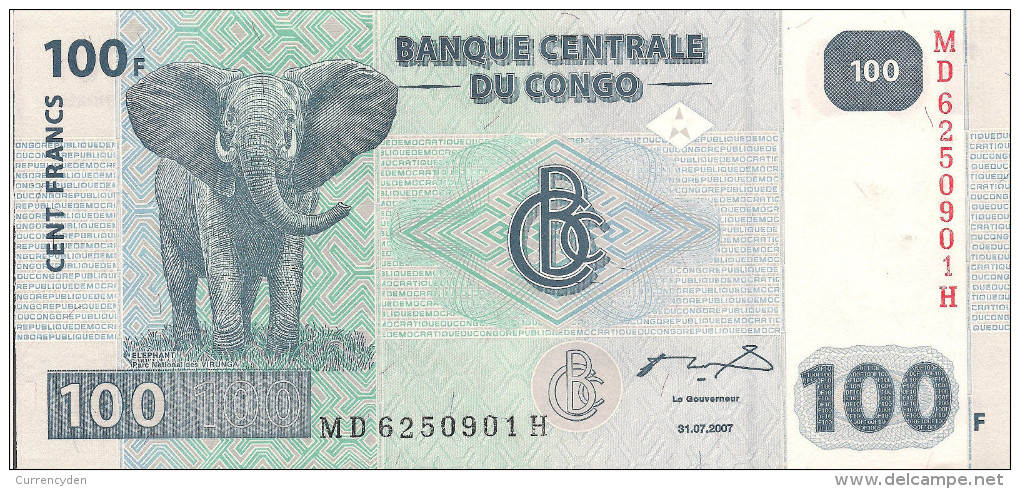 Congo P98, 100 Francs, Elephant / Hydroelectric Dam On Congo River, 2007, UNC - Demokratische Republik Kongo & Zaire