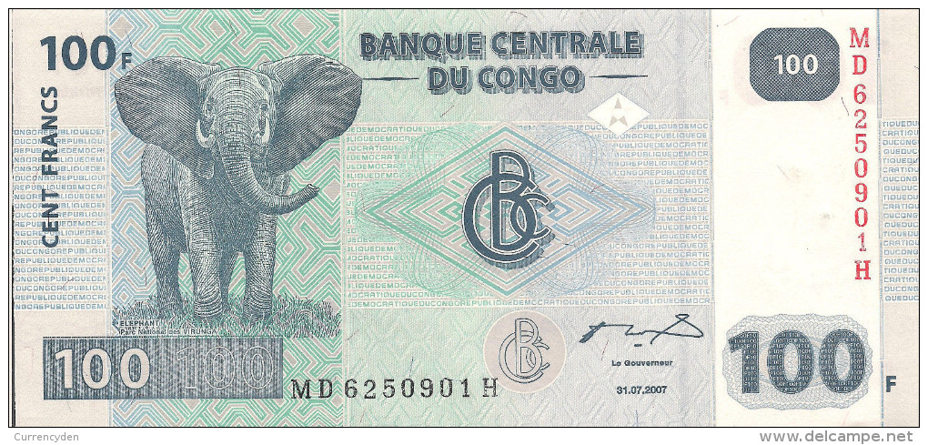 Congo P98, 100 Francs, Elephant / Hydroelectric Dam On Congo River, 2007, UNC - Democratic Republic Of The Congo & Zaire