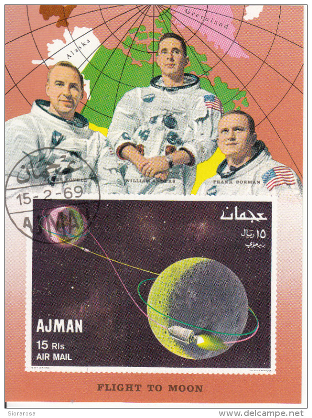 Bf. 68B Ajman 1969 Spazio Space Flight To Moon Luna Nuovo Preobliterato Imperforato - Asien