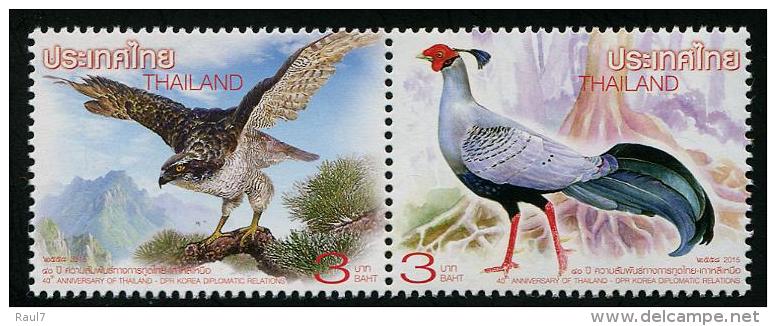 THAÏLANDE 2015 - Oiseaux Rélations Diplomatiques Avec Corée Du Nord - 2val Neufs // Mnh - Thailand