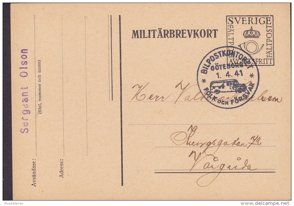 Sweden Militärbrevkort BILPOSTKONTORET, GÖTEBORG 1941 Variety ERROR Broken Frame Over 2nd "E" (3 Scans) - Variedades Y Curiosidades