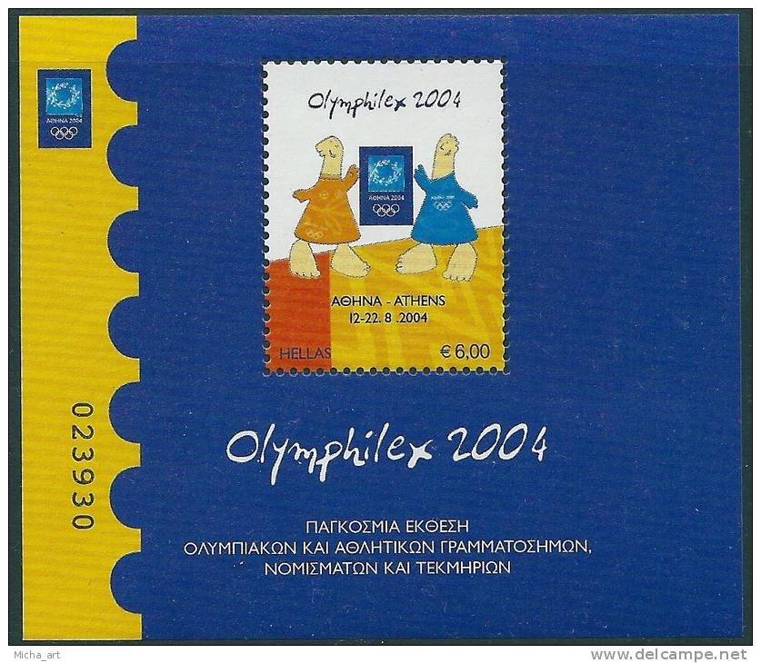 Greece 2004 Olymphilex M/S MNH - Blokken & Velletjes