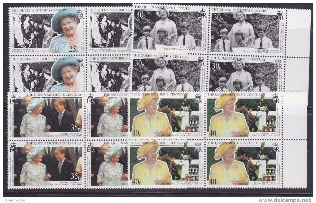 South Georgia 1999 Queen Mother´s Century 4v Bl Of 4  ** Mnh (32840) - Zuid-Georgia