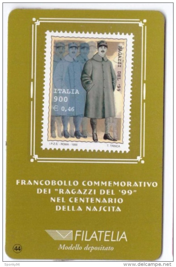 TESSERA FILATELICA - ITALIA - ANNO 1999 - FRANCOBOLLO COMMEMORATIVO DEI "RAGAZZI DEL '99 - NEL CENTENARIO DELLA NASCITA - Tessere Filateliche