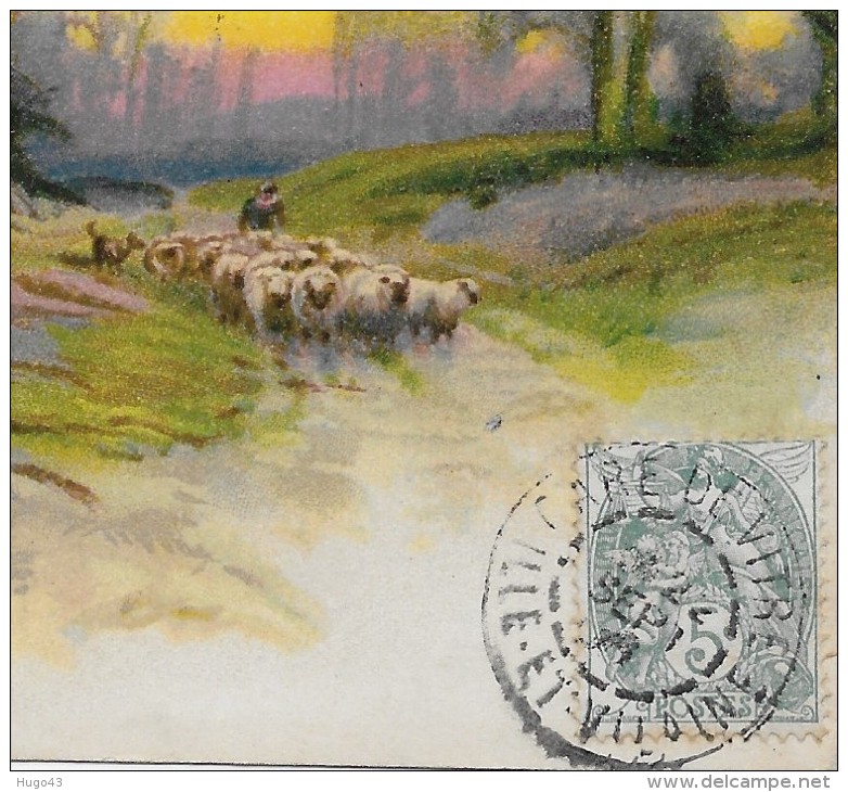 (RECTO / VERSO) BERGER ET MOUTONS - BEAU CACHET - CPA - 75 - Elevage