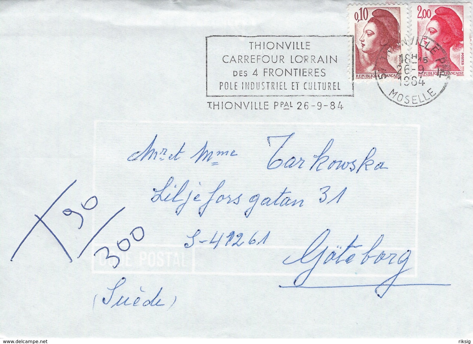 France - Underpaid Letter Sent To Sweden 1984.  H-820 - Other & Unclassified