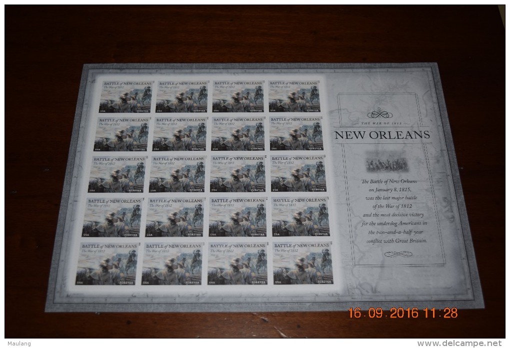 2015 USA. Scott # 4952a, MNH Sheet Of 20. The War Of 1812 New Orleans - Unused Stamps