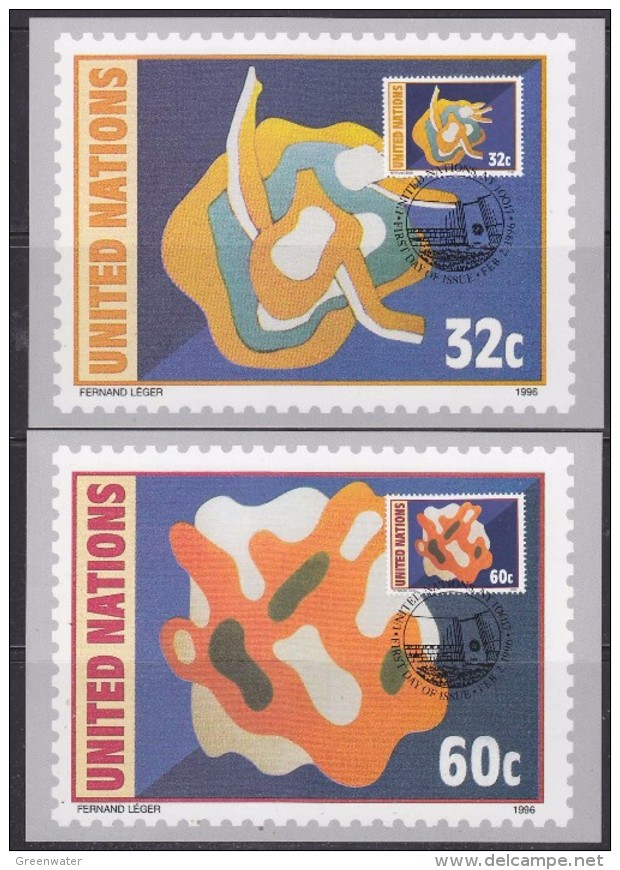 United Nations New York 1996 Painting Fernand Lèger 2v 2 Maxicards (32858) - Cartes-maximum