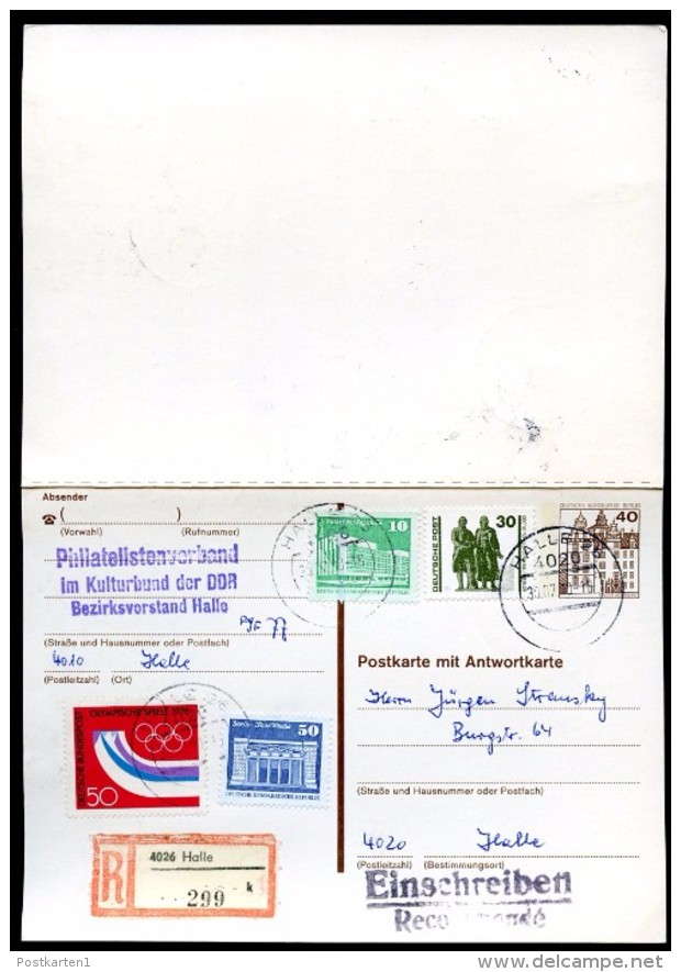 BERLIN P124 I Antwort-Postkarte EINSCHREIBEN Halle 30.07.1990 - Postcards - Used