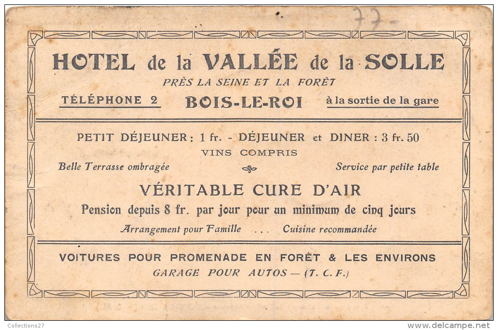 77-BOIS-LE-ROI- HÔTEL DE LA VALLEE DE LA SOLLE, MASSOT - Bois Le Roi