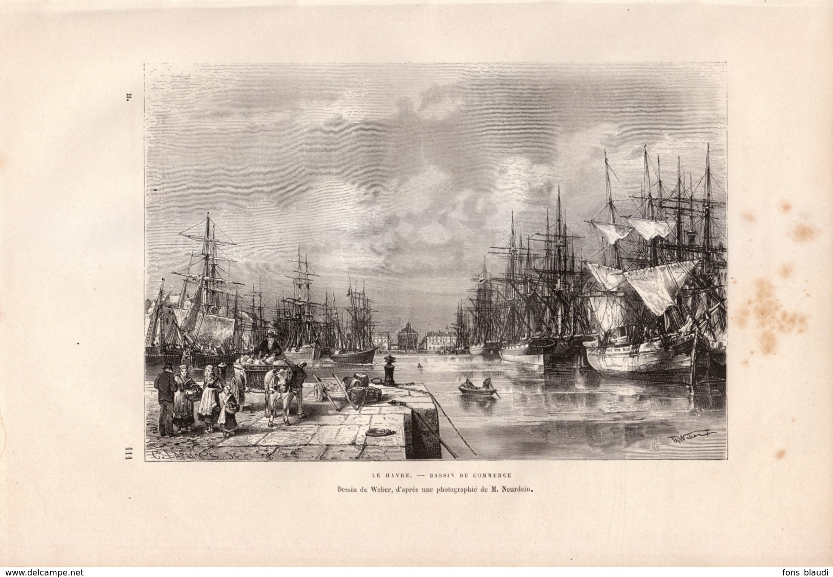 1877 - Gravure Sur Bois - Le Havre (Seine-Maritime) - Le Bassin Du Commerce - FRANCO DE PORT - Estampes & Gravures