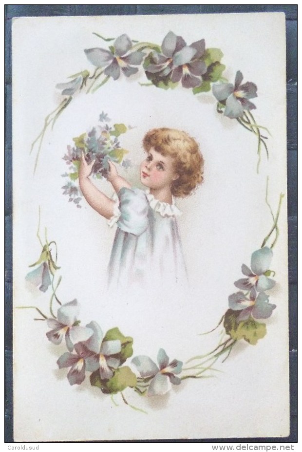 CPA Litho PRECURSEUR Art Nouveau ILLUSTRATEUR Klein ? ENFANT En Medaillon Fleurs Violette VOYAGE 1901 - Avant 1900