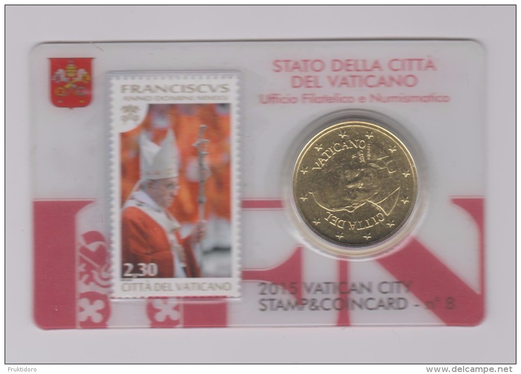 Coin Vatican City 2015 0.50 Euro UNC Stamp & Coin Card Nr. 8 Pope Franciscus - Vaticano (Ciudad Del)