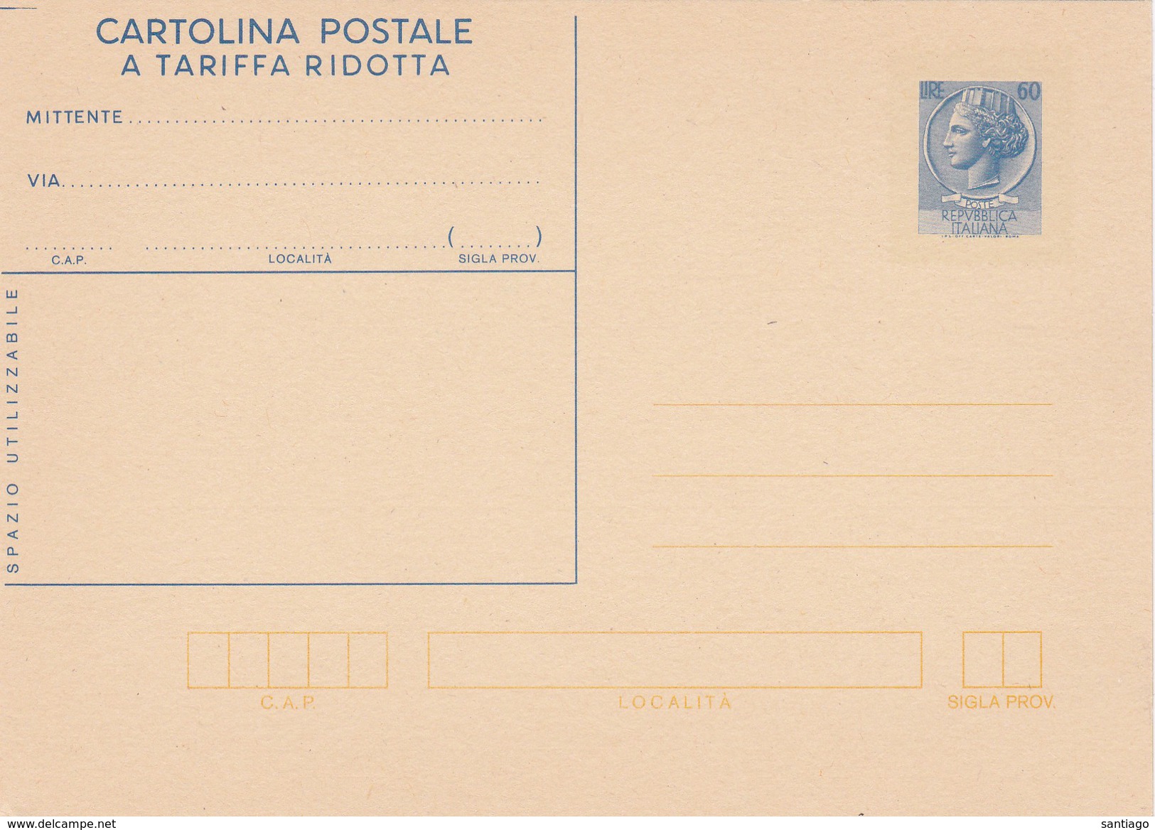 Cartolina Postale ( Italie ) Nieuw    60 Lire - Entiers Postaux