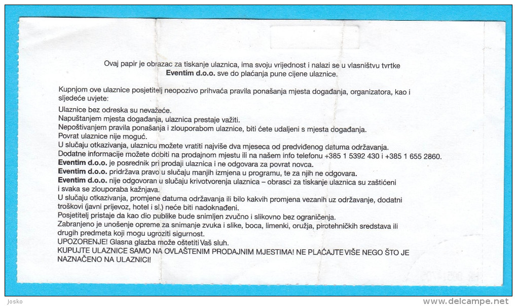 EAGLES OF DEATH METAL  -  2009. Croatian Concert Ticket Billet Biglietto Boleto * Music Musique Musik Musica - Tickets - Vouchers