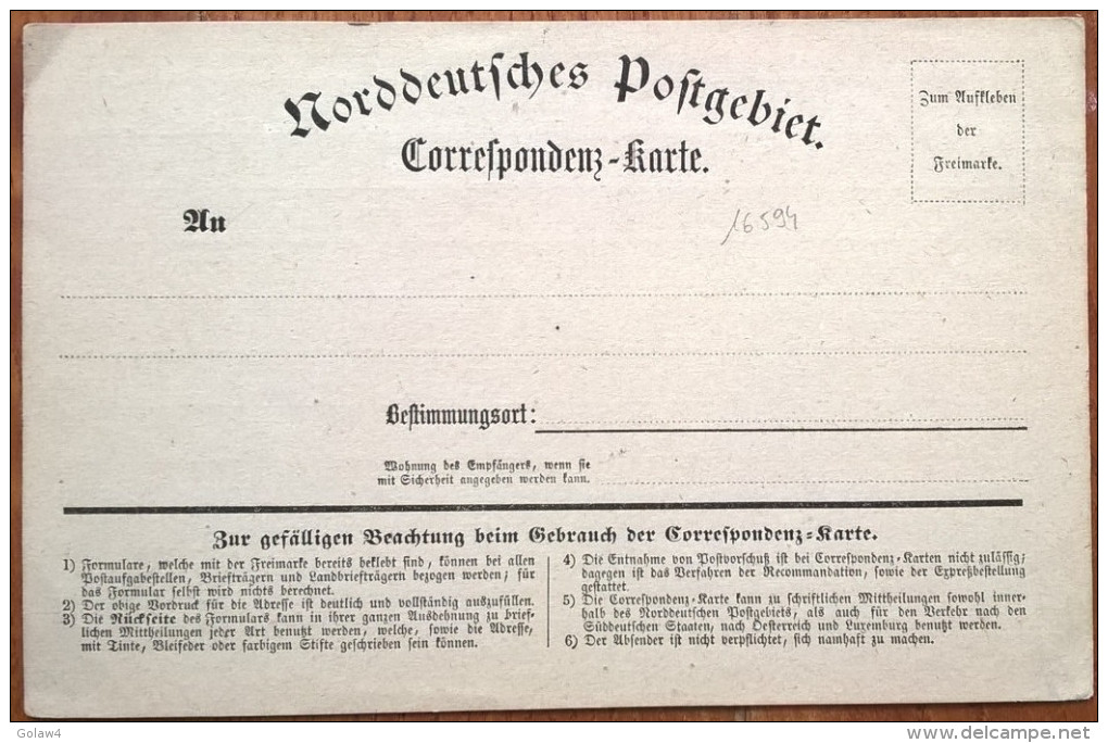 16594# ALLEMAGNE NORDDEUTSCHES POSTGEBIET CORRESPONDENZ KARTE CONFEDERATION ALLEMAGNE NORD CARTE POSTALE NEUVE - Sonstige & Ohne Zuordnung