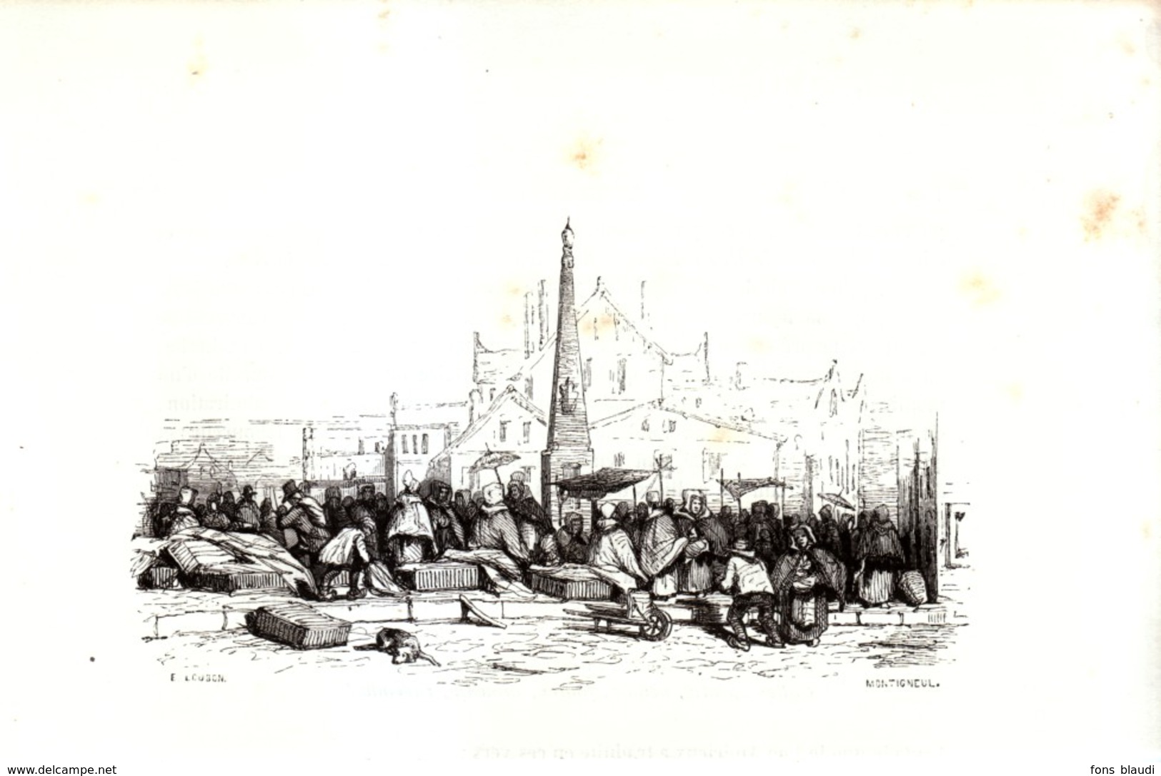 1841 - Gravure Sur Bois - Chartres (Eure-et-Loir) - La Place Du Marché - FRANCO DE PORT - Estampes & Gravures