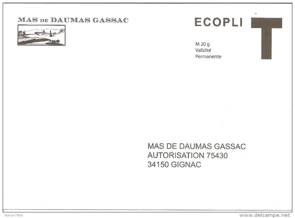 Lettre T Mas De Daumas Gassac Ecopli 20gr - Buste Risposta T