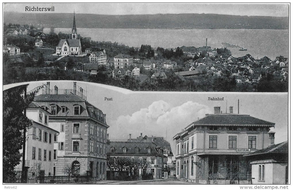 RICHTERSWIL&#8594; Super Schöner Mehrbild-Lichtdruck Mit Bahnhof & Post &#9658;&#9658;Mischfrankatur Mit PJ-Vorläufer - Richterswil