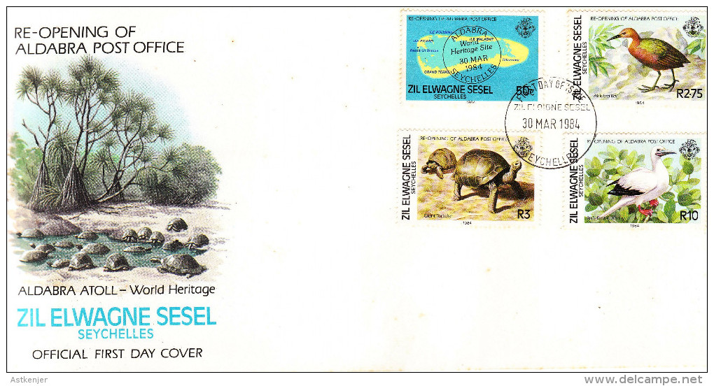 SEYCHELLES - FDC Du 30.03.1984 - RE-OPENING OF ALDABRA POST OFFICE - Seychellen (1976-...)
