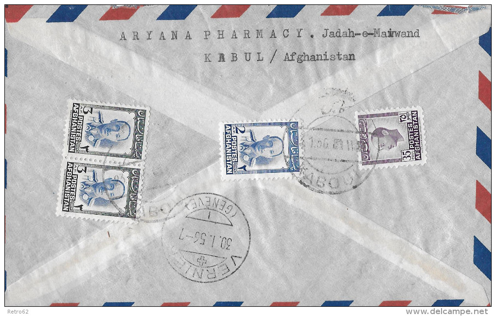KABUL - GENF &#8594; By Airmail 1956 &#9658;Mischfrankatur&#9668; - Afghanistan