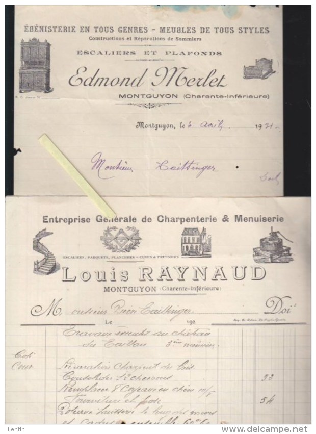 Montguyon Charente Inferieure - Ebenisterie Edmond Merlet / Louis Raynaud Charpenterie Menuiserie (embleme Compagnons) - 1900 – 1949