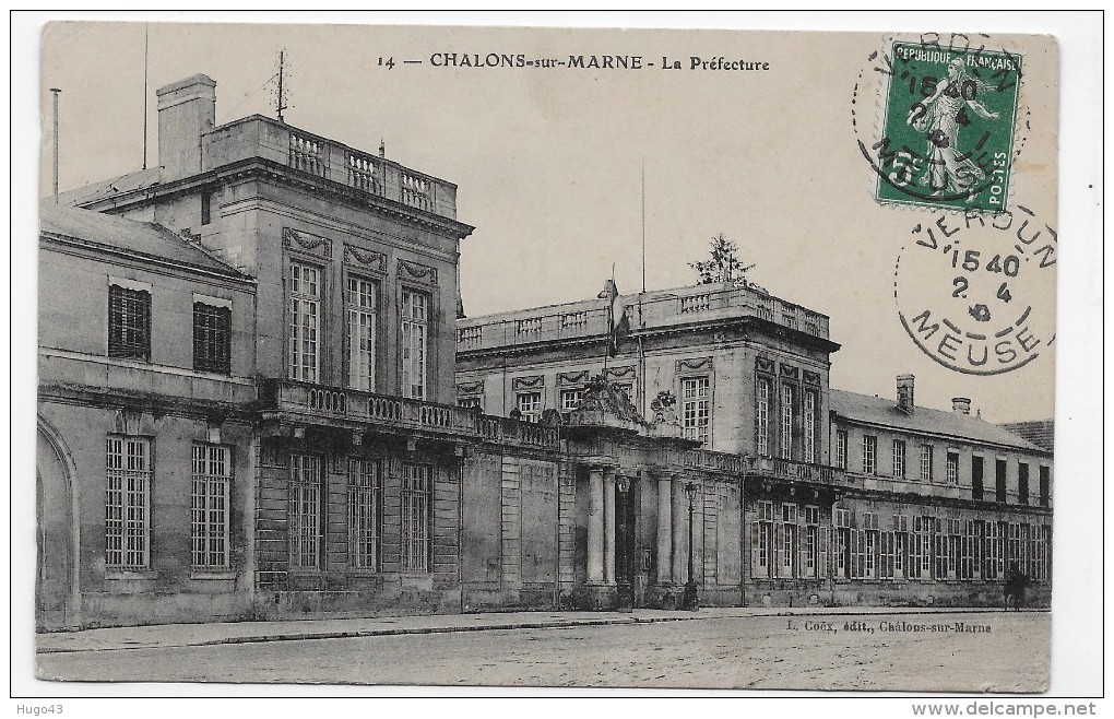 CHALONS SUR MARNE EN 1910 - N° 14 - LA PREFECTURE - BEAU CACHET - CPA VOYAGEE - Châlons-sur-Marne