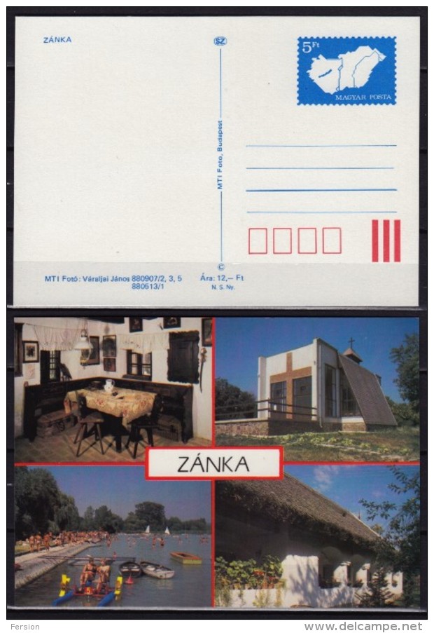 ZÁNKA / Lake BALATON Beach Church - 1990 HUNGARY Map Of Hungary STATIONERY POSTCARD - Not Used - Press: N.s.ny - Ganzsachen