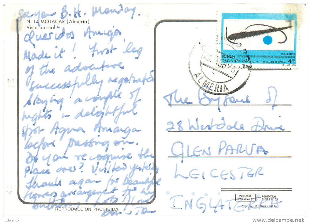 Mojacar, Spain Postcard Posted 1993 Stamp - Almería