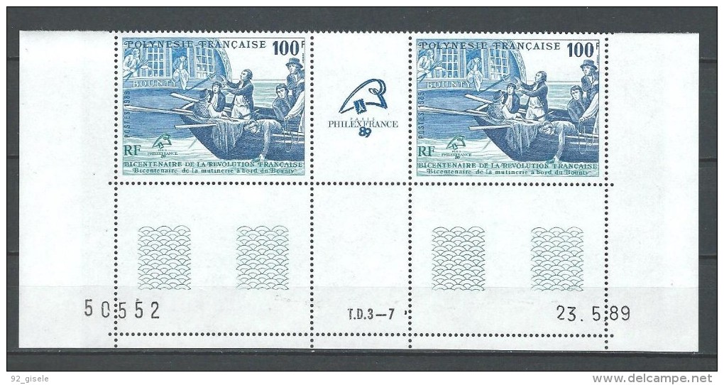 Polynésie YT 336A Paire " Révolution Française " 1989 Neuf** BDF Daté - Unused Stamps