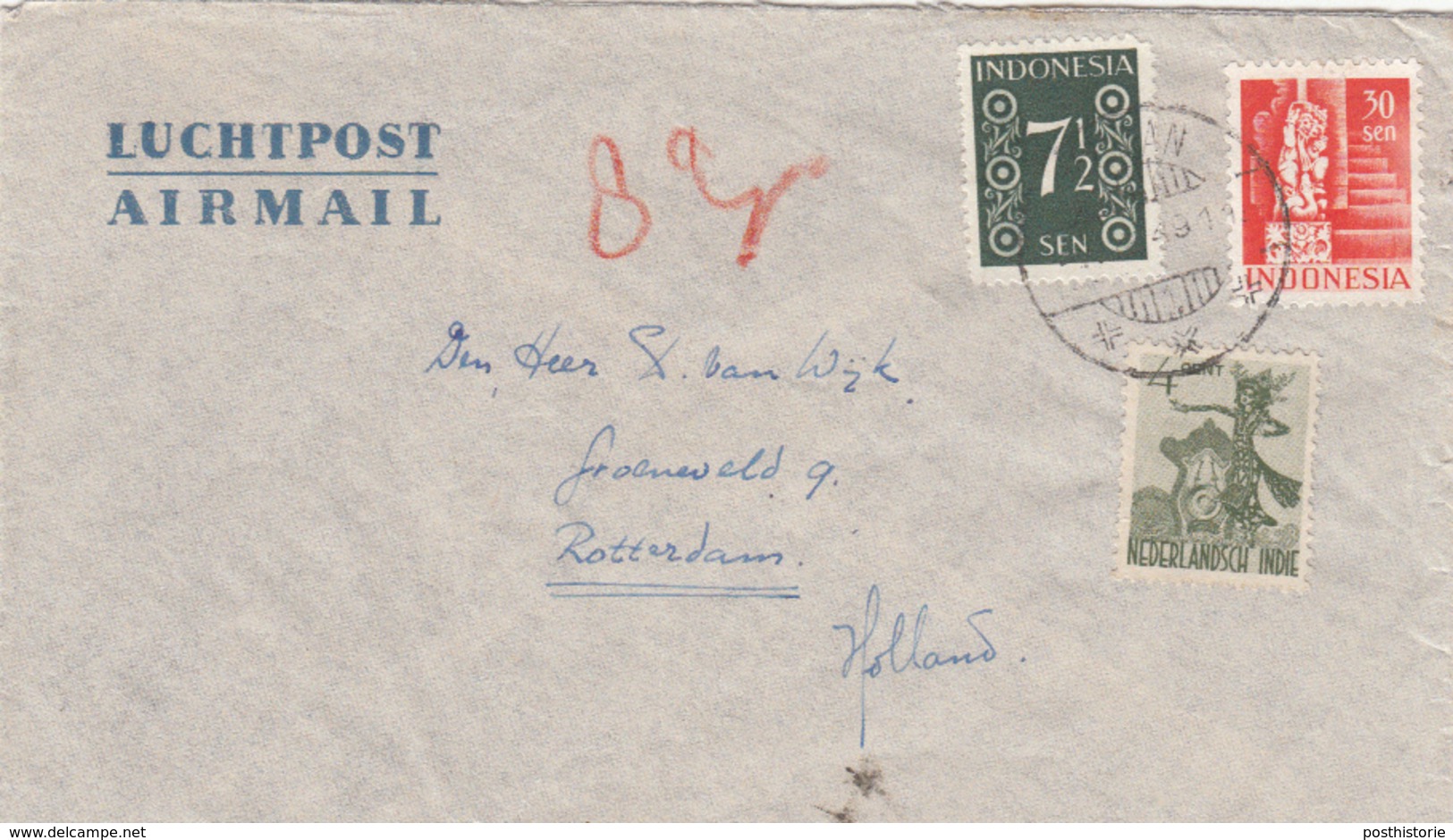 Luchtpostenvelop 1949 Medan Naar Rotterdam - Niederländisch-Indien