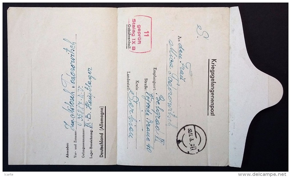 Formulaire Bleu ENVOI DE COLIS Cyrillique Prisonnier De Guerre Serbe STALAG IX B Bad Orb Pour Beograd Serbia 1943 - Guerre De 1939-45