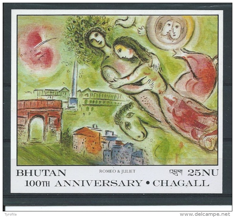 Bhutan    Y / T       Blok   133       (XX)   Chagall  100 Jaar - Bhutan