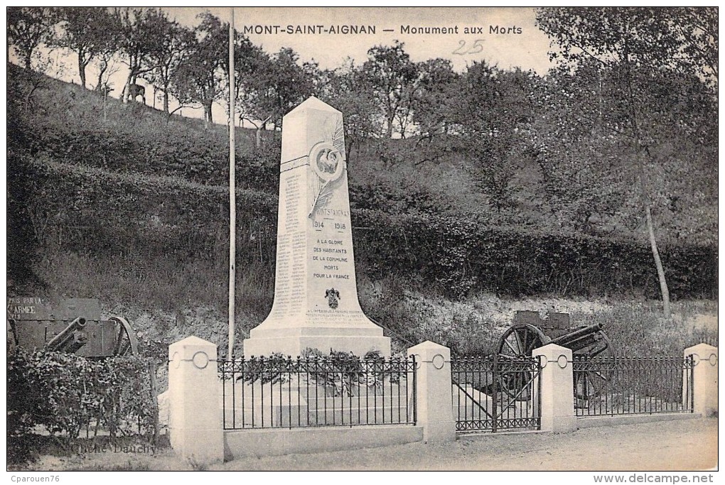 Mont Saint Aignan Monument Aux Morts Ww1 1914 1918  2 Canons  Normandie  76  Seine Maritime - Mont Saint Aignan