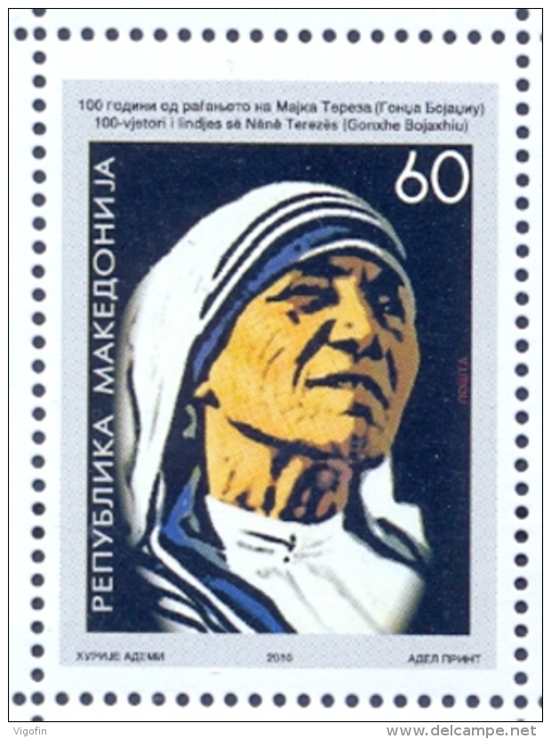 MK 2010-558 100A°BIRTHDAY OF MOTHER TERESA, MACEDONIA, 1 X 1v, MNH - Macédoine Du Nord