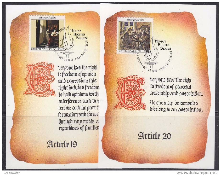 United Nations New York 1992 Human Rights 2v 2 Maxicards (32889) - Maximum Cards