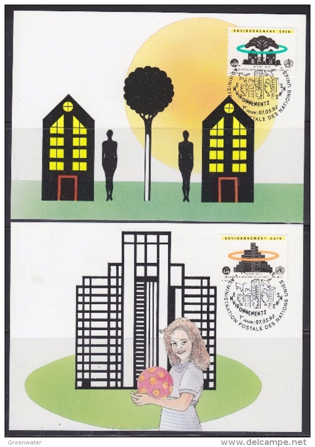 United Nations Geneva 1992 Environnement Sain  2v 2 Maxicards (32889) - Maximum Cards