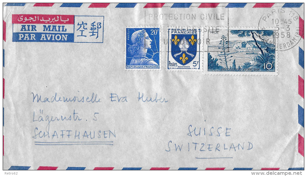 PARIS - SCHAFFHAUSEN &#8594; Air Mail/Luftpostbrief Mit Abstempelung 05.03.1958 - Lettres & Documents