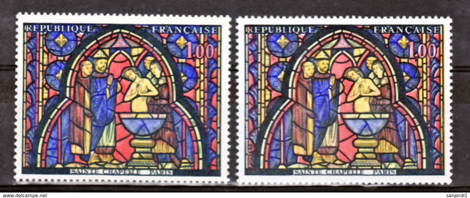 France 1492 Variété Impression Décalée Colonnes Bla. Et Normal Vitrail De La Sainte Chapelle Neuf ** TB MNH Sin Charnela - Neufs