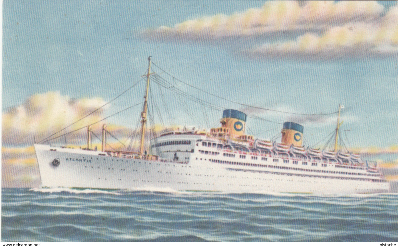 SS Atlantic Vessel - Ocean Liner - Cruise Ship - Paquebot Boat Bateau - 2 Scans - Steamers