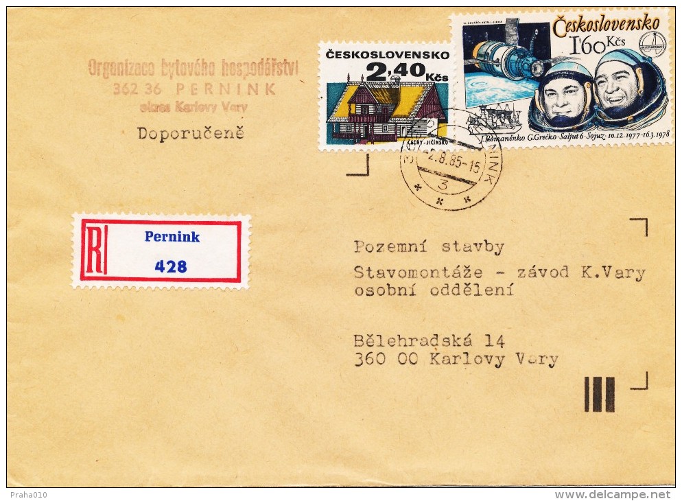 K9342 - Czechoslovakia (1985) 362 36 Pernink (R-letter) Tariff: 4 Kcs (stamp: 1,60 Kcs INTERKOSMOS, Saljut 6 - Sojuz) - Europe