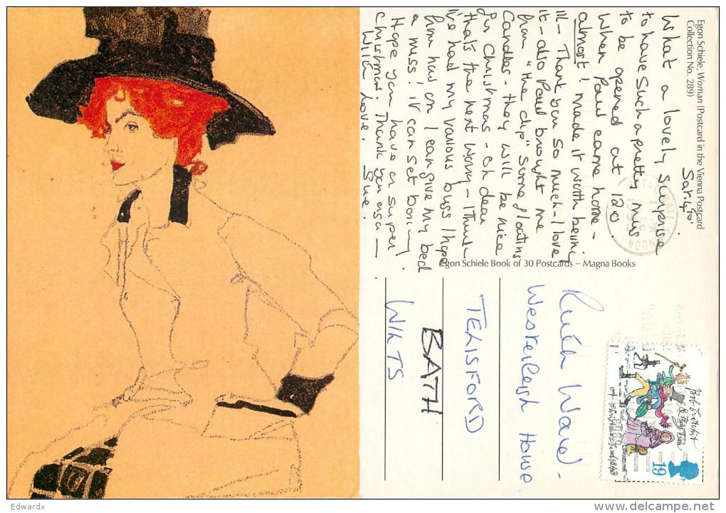 Egon Schiele, Art Painting Postcard Posted 1993 Stamp - Malerei & Gemälde
