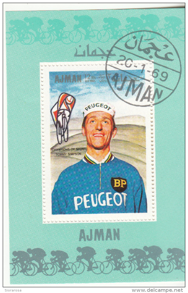 Bf. 82 Ajman 1969 Ciclismo Cycling Tommy Simpson Foglietto Perf. Nuovo Preoblit. - Cyclisme