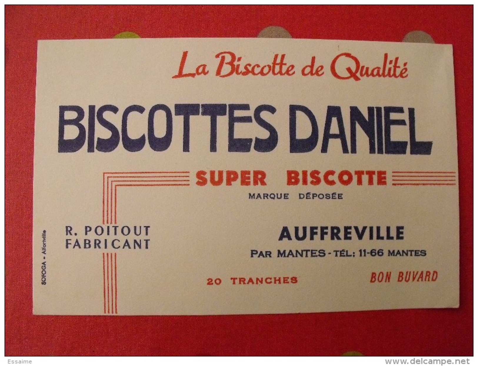 Buvard Biscottes Daniel. Poitout. Aufreville. Mantes.  Vers 1950. - Zwieback