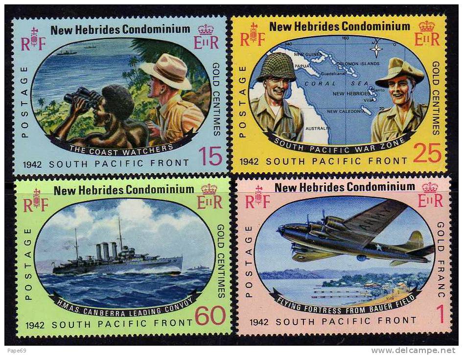 Nouvelles Hébrides N° 261 /64  XX 25ème Anniv. Des Batailles Du Pacifique Sud  Les 4 Val. Légende Anglaise  Ss Ch. TB - Unused Stamps