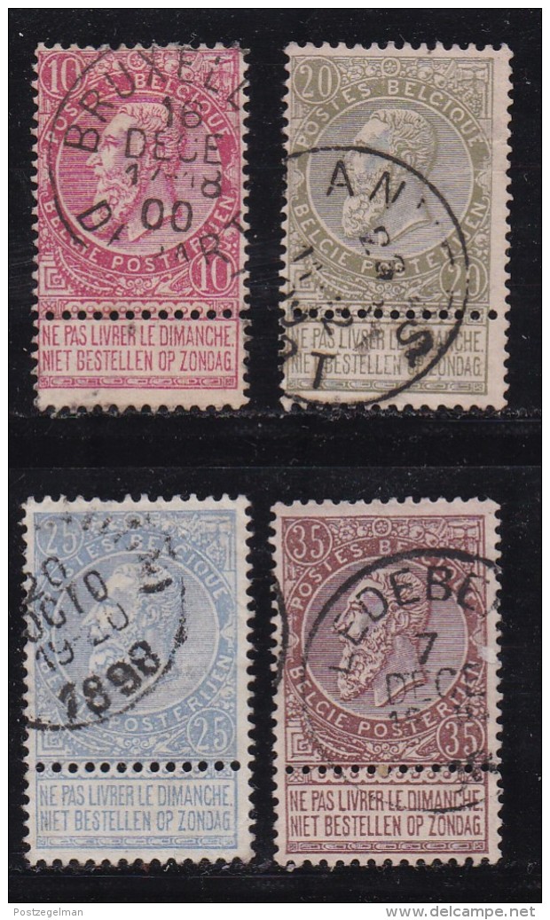 BELGIUM, 1893, Used Stamp(s), Leopold II, With Strip, MI 53=59, #10268,  4 Values Only - 1893-1900 Thin Beard