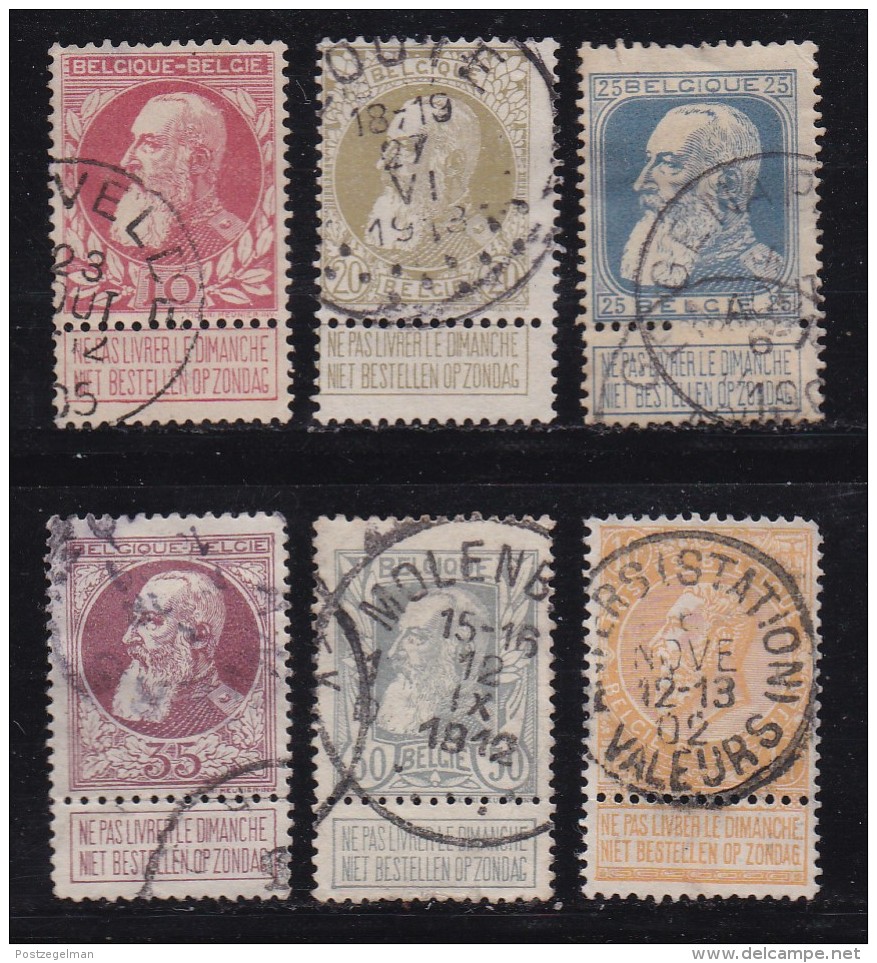 BELGIUM, 1905, Used Stamp(s), Leopold II, With Strip, MI 71=77,  #10272, 6 Values Only - 1905 Grove Baard