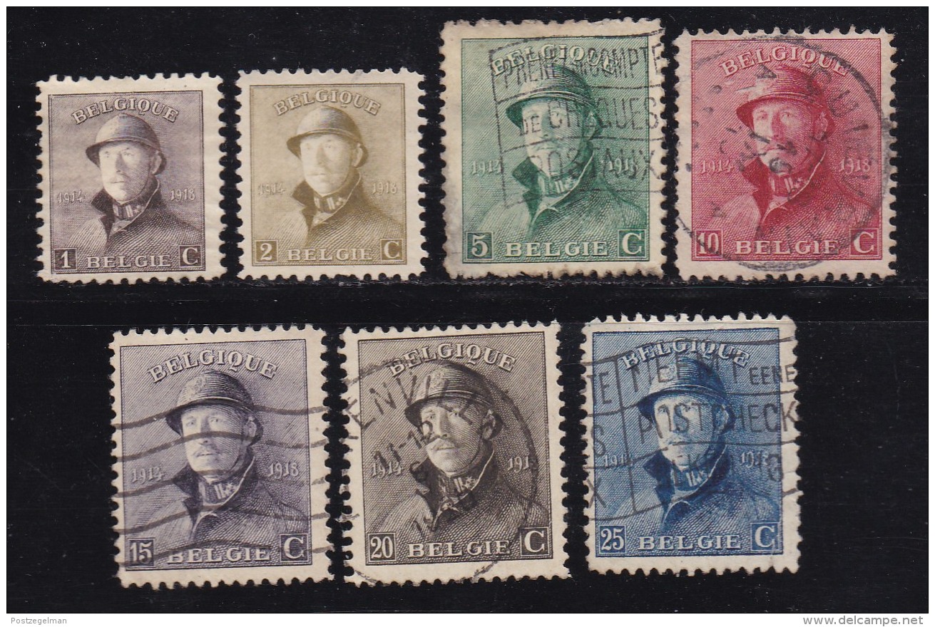 BELGIUM, 1919, Used Stamp(s), Trench Helmet, MI 145=158,  #10284,  7 Values Only - 1919-1920 Trench Helmet